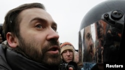 Russian Duma Deputy Ilya Ponomaryov attends an opposition protest rally in central Moscow in February 2012.