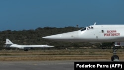 Two Russian Tu-160 strategic bombers are shown at Maiquetia International Airport, just north of Caracas.