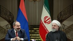 IRAN -- Armenian Prime Minister Nikol Pashinian meets with Iranian President Hassan Rohani at the Saadabad Palace in Tehran, February 27, 2019