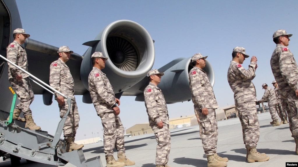 Turkish troops at their military base in Doha