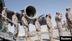 Turkish troops at their military base in Doha