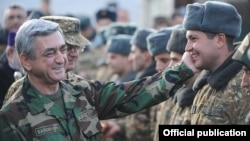 Armenia - President Serzh Sarkisian inspects a frontline army unit on New Year's Eve, 31Dec2011.