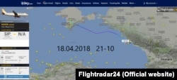 Сайт Flightradar24, перелет самолета Airbus 320-212 YK-BAG 18 апреля из Симферополя в Сочи