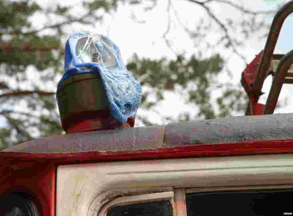 The fire melted the light on this firetruck.