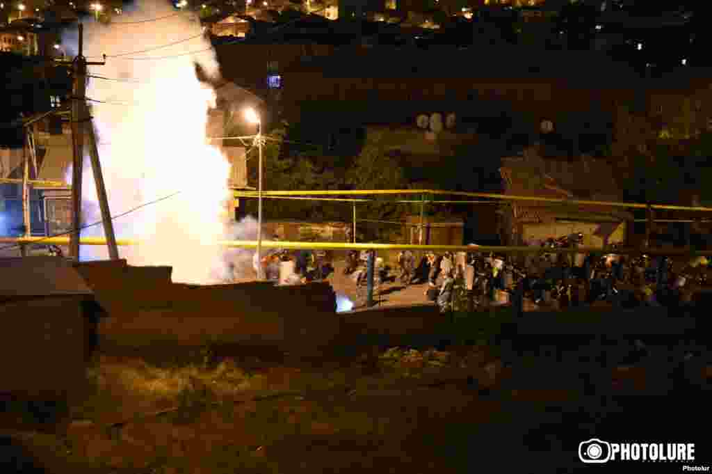 Armenia -- On the 13th day of the occupation of Patrol-Guard Service Regiment of Erebuni district by 'Sasna Tsrer' group, protesting people marched to Sari Tagh and clashed with policemen in Yerevan, 29Jul2016