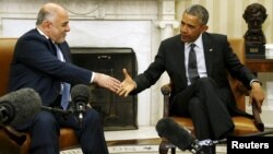 الرئيس الأميركي باراك أوباما يرحب برئيس الوزراء العراقي حيد العبادي في البيت الأبيض