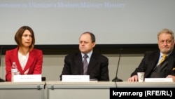 Участники конференции «Столетие украинской борьбы за независимость» (слева направо): Марианна Будджерин, Леонид Поляков, Филипп Карбер