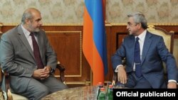 Armenia - President Serzh Sarkisian (R) meets with EU envoy Philippe Lefort in Yerevan, 12Sept2012.