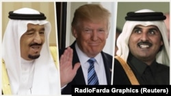 Donald Trump, King Salman bin Abdulaziz Al Saud of Saudi Arabia and Emir Tamin bin Hamad Al Thani of Qatar.