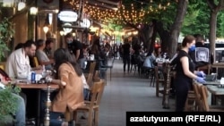 Armenia - A crowded cafe downtown Yerevan, May 14, 2020.