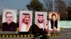 Portraits of Pakistani and Saudi leaders displayed on the occasion of the visit by Saudi Arabia's Crown Prince to Pakistan, in Islamabad, February 15, 2019