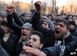 Armenians protest in front of the prosecutor's office in Gyumri on January 15 against the announcement that Valery Permyakov would not be tried by a local court.