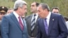 Armenia - President Serzh Sarkisian (L) and Surik Khachatrian, governor of Syunik province, attend an official ceremony.