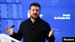 Ukrajinski predsednik Volodimir Zelenski na samitu EU u Briselu, 16. oktobar 2026.