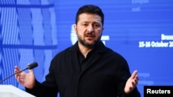Ukrainian President Volodymyr Zelenskyy at the European Union leaders summit in Brussels.