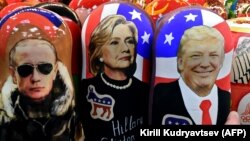 Элеси матрешкага чегерилген Путин, Клинтон жана Трамп