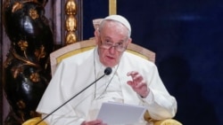 Ferenc pápa Máltán tisztségviselők és diplomaták előtt beszélt az ukrajnai háborúról is 2022. április 2-án.