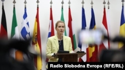 Shefja e politikës së jashtme të Bashkimit Evropian, Kaja Kallas, gjatë vizitës në Sarajevë më 2 korrik 2026.