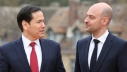 French Foreign Affairs Minister Jean-Noel Barrot (right) welcomes US Secretary of State Marco Rubio in Cernay-la-Ville, outside Paris, on March 27.