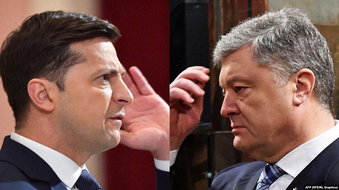 Presidential candidates Petro Poroshenko (right) and Volodymyr Zelenskiy will finally face off in person. (combo photo)
