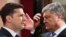Ukrainian President Petro Poroshenko (right) and his election challenger Volodymyr Zelenskiy (combination file photo)