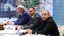 This handout photo released by Turkish Foreign Ministry on May 16, 2025, shows Ukrainian Foreign Minister Andriy Sybiha (L), Head of the Office of the President Andriy Yermak (C), and Ukrainian Defense Minister Rustem Umerov attending negotiations with a Russian delegation in Turkey.