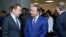 Belarus - Prime Ministers Dmitry Medvedev of Russia and Hovik Abrahamian of Armenia speak on the sidelines of a Eurasian Economic Union meeting in Grodno, 8Sep2015.