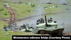 Serbia's military performs during the Lightning Strike exercises on June 27.