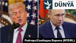 Birleşdirilen suratda ABŞ-nyň prezidenti Donald Tramp (çepde) we Russiýanyň prezidenti Wladimir Putin (sagda).