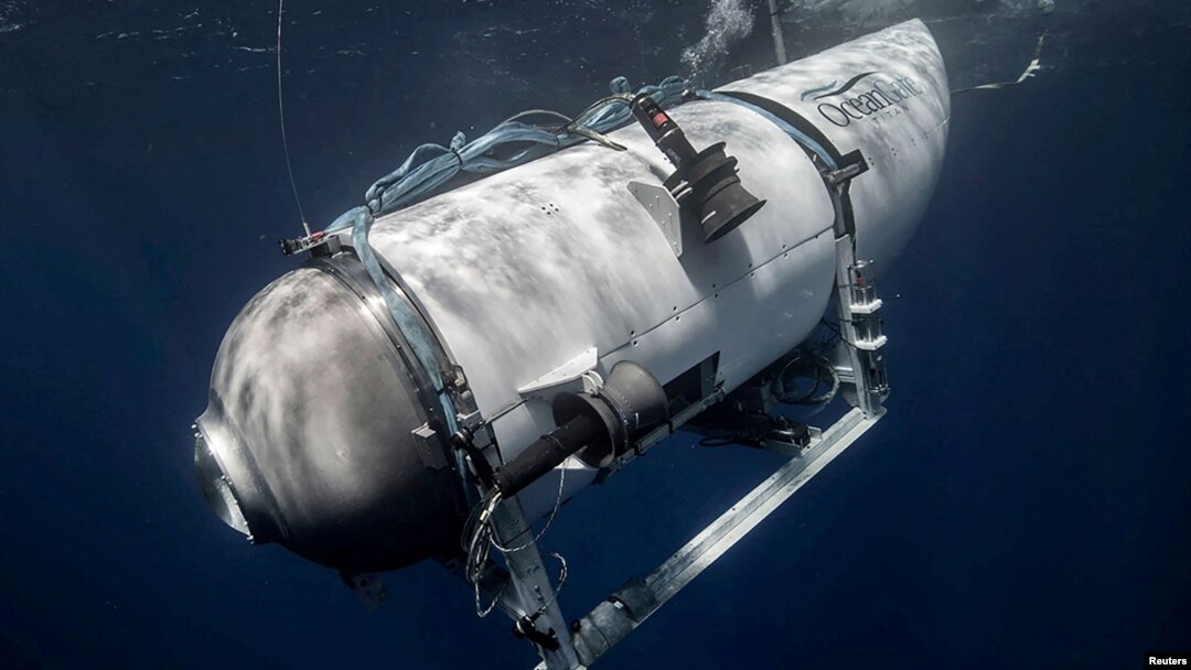 Imagine cu submersibilul Titan al companiei OceanGate folosit pentru explorarea epavei navei Titanic din Oceanul Atlantic.