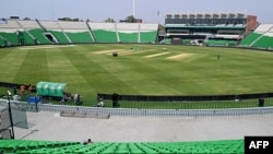 د کرکټ بورډ کارکوونکي د لاهور په قذافي لوبغالي کې پېچونه تیاروي - د مارچ ۲۵مې انځور.