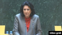 Salome Zurabishvili speaking to parliament on March 4.