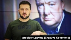 Ukrainian President Volodymyr Zelenskiy said he considered it “outstanding” that he and British Prime Minister Boris Johnson will be quoted in the future in the same way Churchill is quoted today.