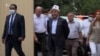 Аскар Акаев выходит из здания ГКНБ Кыргызстана. Бишкек, 2 августа 2021 года.