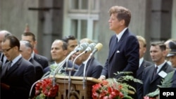 U.S. President John F. Kennedy delivers his famous speech in West Berlin on June 26, 1963.