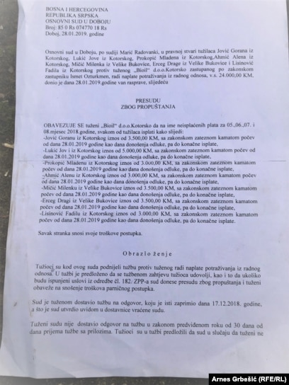 Sud je presudom obavezao “Bioil” da isplati plate za period od maja do avgusta 2018. godine, što nikada nije učinjeno. To nisu jedine neizmerene obaveze prema radnicima, jer svi zaposleni nisu tužili preduzeće.