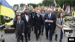 Министрите за надворешни работи на европските земји и високата претставничка на ЕУ, Каја Калас, во посета на Украина на Денот на Европа, 9 мај 2025