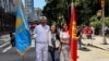 Kazakhs carried the Kyrgyz flag alongside the Kazakh flag at the Turkish Day Parade in New York. May2026