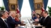 Britain's Prime Minister Keir Starmer, right, and Foreign Secretary David Lammy, second right, during a meeting with US President Joe Biden, centre left, in the Blue Room at the White House in Washington, September 13, 2024.