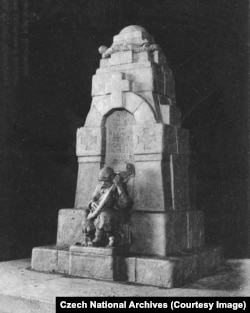 A model of a monument to Ukrainian soldiers who died -- most from disease, in an internment camp in Czechoslovakia in the final months of World War I