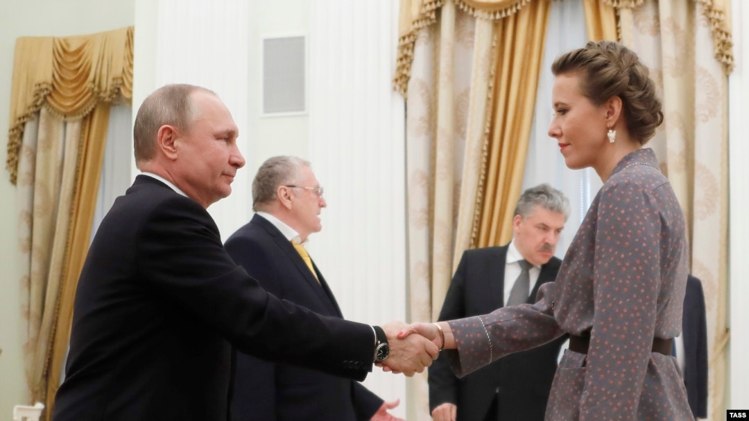 Володимир Путін, Ксенія Собчак. Зустріч з кандидатами в президенти РФ в Кремлі, 19 березня 2018 року 