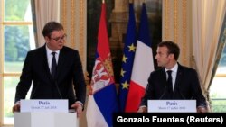 Париз- прес конференција на претседателите на Србија и на Франција, Александар Вучиќ и Емануел Макрон, 17.07.2018
