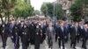 Nagorno-Karabakh - Armenian President Serzh Sarkisian (C) leads a march in Stepanakert that marks the 20th anniversary of Nagorno-Karabakh’s declaration of independence from Azerbaijan, 02Sep2011.