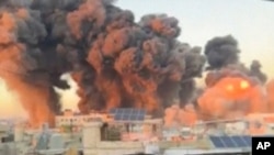 Explosions from Israeli strikes blasted what it called Hezbollah central headquarters on September 27.