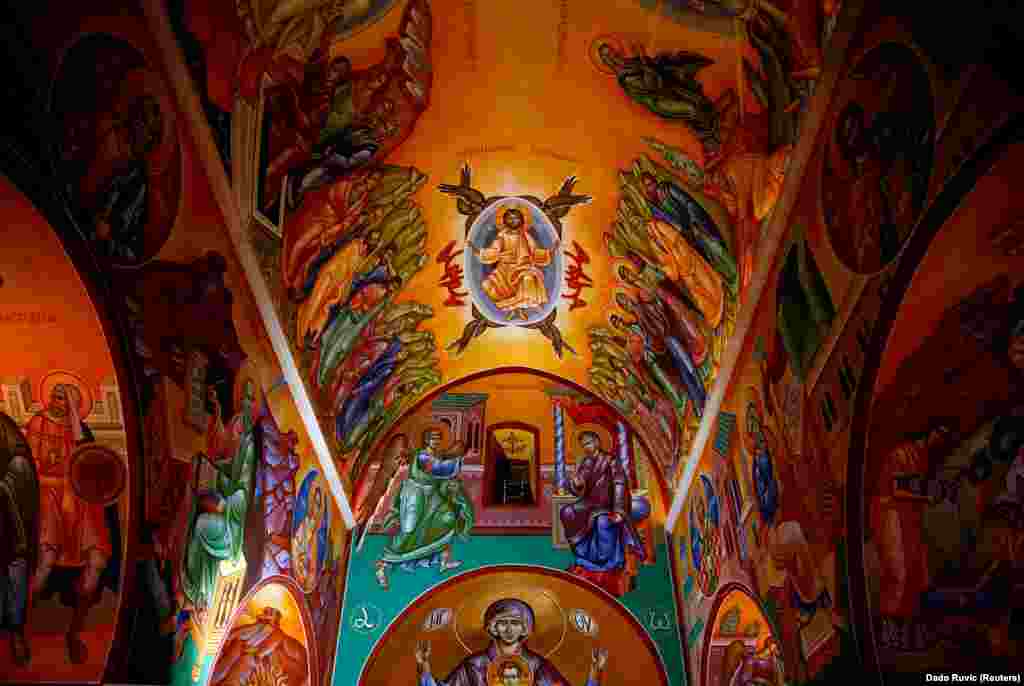 An explosion of color on the&nbsp;ceiling of the Serbian Orthodox monastery in Zitomislici. The monastery dates from 1566, and took more than 40 years to complete.