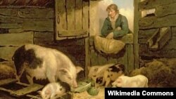 Джордж Морланд, «Хлопец заглядвае ў сьвінарнік» (1794)