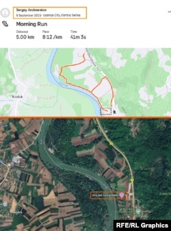 Staza kojom se kretao Andreenkov 8. septembra i položaj lokala "Sunačana reka" na obali reke Drine