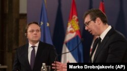 Vásárhelyi Olivér bővítésért felelős biztos Aleksandar Vučić szerb elnökkel Belgrádban, február 6-án