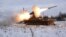A Strela-10 antiaircraft missile system of the Ukrainian armed forces fires during military drills in the Volyn region on January 26.