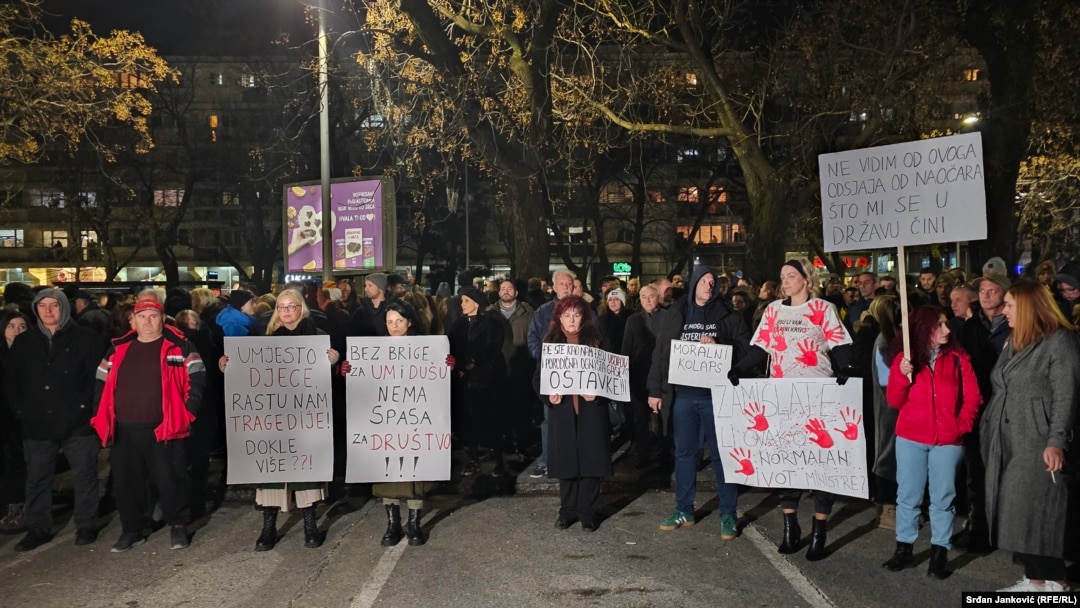Protesters gather in Podgorica, Montenegro, on January 5 following a deadly mass shooting on January 1.